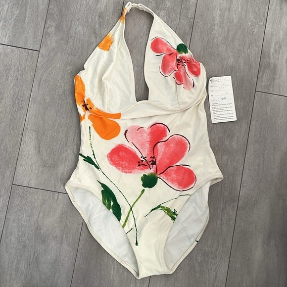 NWT One Piece Floral Swimsuit High Rise Leg Underwire Lined, Size 14 - Picture 1 of 10